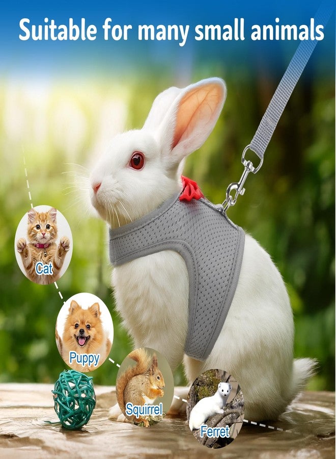 Larrel Rabbit Harness and Leash Set,Bunny Leash for Walking Escape Proof,Bunny Clothes with Cute Bow Mesh Breathable Adjustable Vest Rabbit Harness Camping Hiking Training for Ferret Kitten Puppy (Grey M) - Image 3